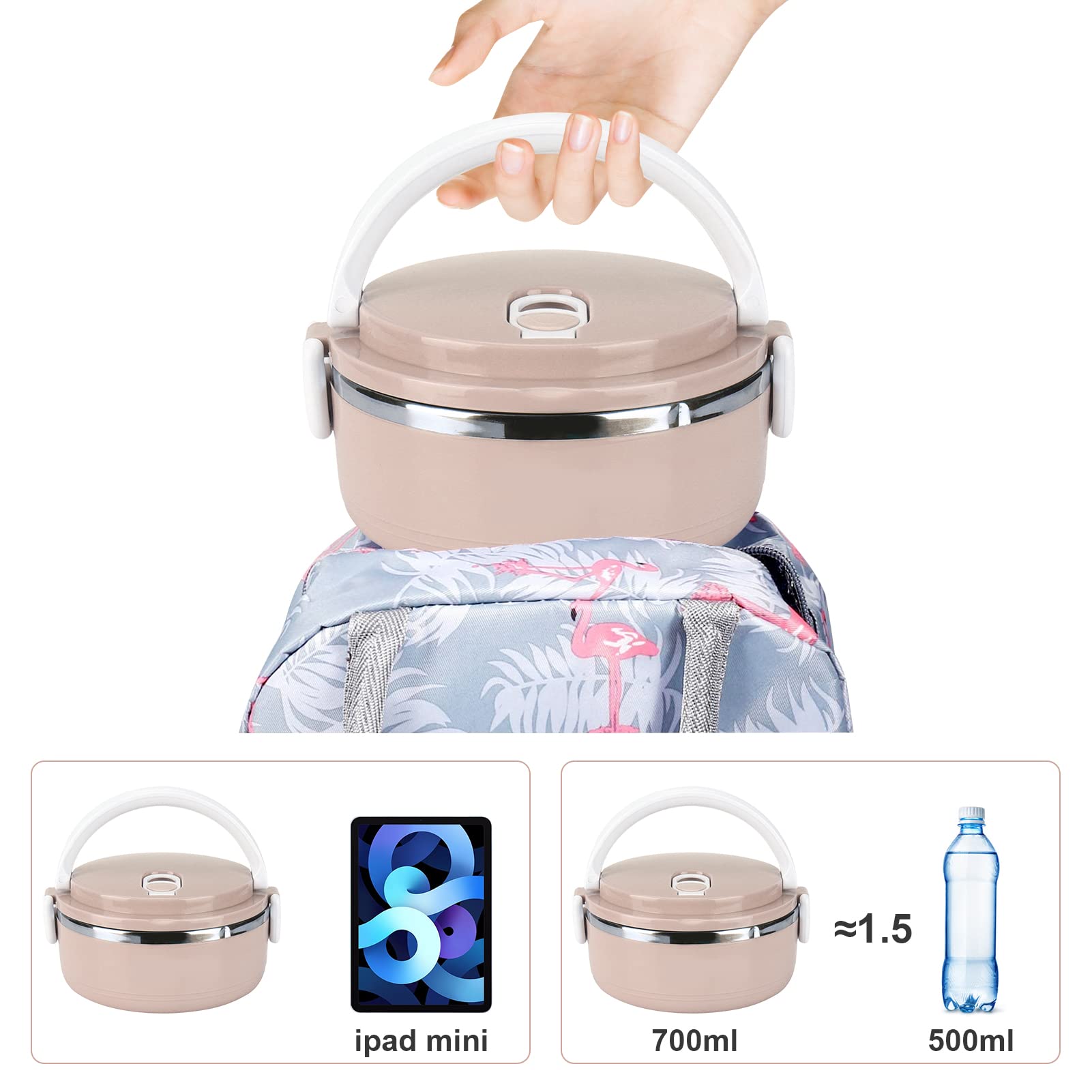 Thermische voor Warm Voedsel Roze Draagbaar Roestvrij Staal Thermisch Geïsoleerd Voedsel Opslag Rijst Noddels Lunchbox Enkellaags Voedselcontainer