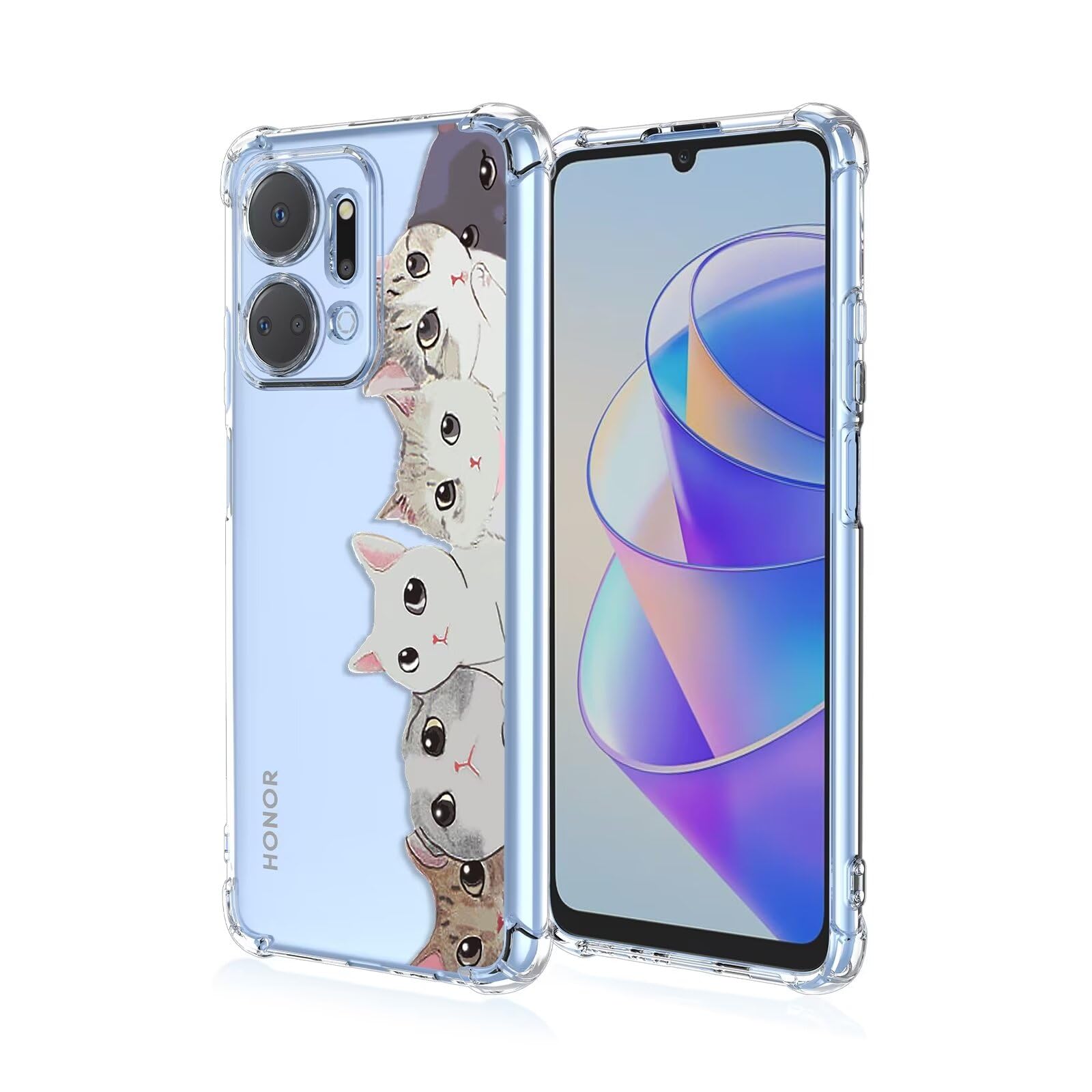 Topme Custodia per Telefono per HONOR X7a (6.75 Inches), Cover per Cellulare con Motivo Verniciato Trasparente in Morbido Silicone TPU - Gatto 3