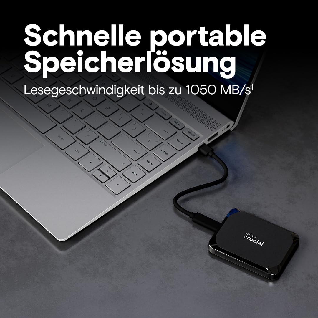 Crucial X9 1TB Externe SSD Festplatte, bis zu 1050MB/s, USB-C 3.2 Portable Solid State Drive