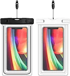 Pacote com 2 capas flutuantes à prova d'água com borda brilhante com cordão para natação ao ar livre, praia, passeios de barco, viagem, tela sensível ao toque, bolsa seca para uso noturno (azul)