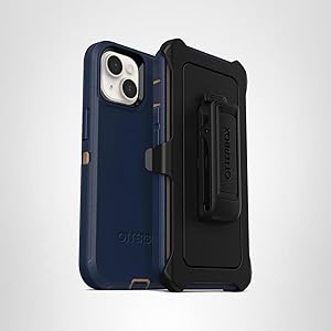 OtterBox iPhone 14 Plus Defender Series Case - Blue Suede Shoes (Blue), Rugged & Durable, with Port Protection, Includes Holster Clip Kickstand