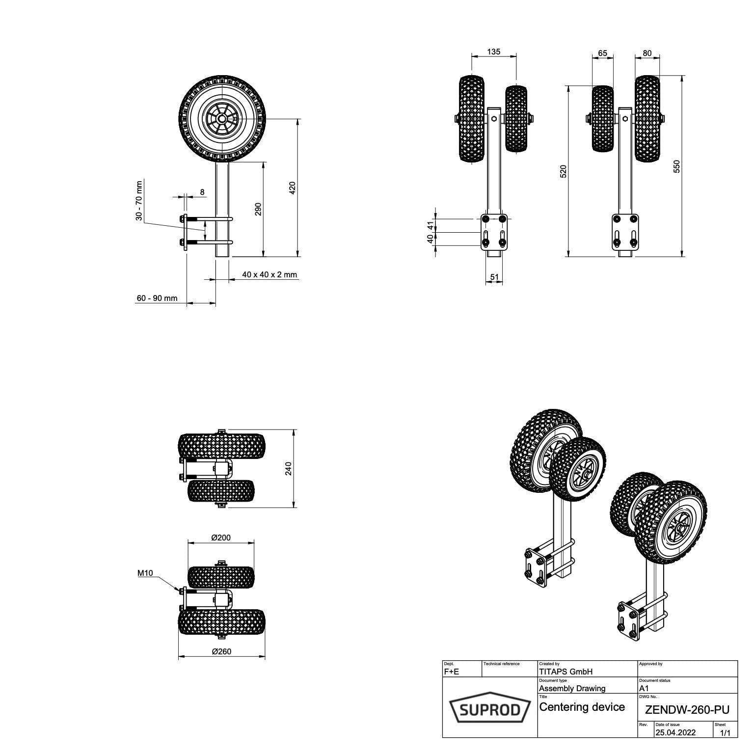 SUPROD 1 Paar Auffahrhilfe Zentriereinrichtung Sliphilfe Boot Trailer PU-Reifen ZENDW-260-PU
