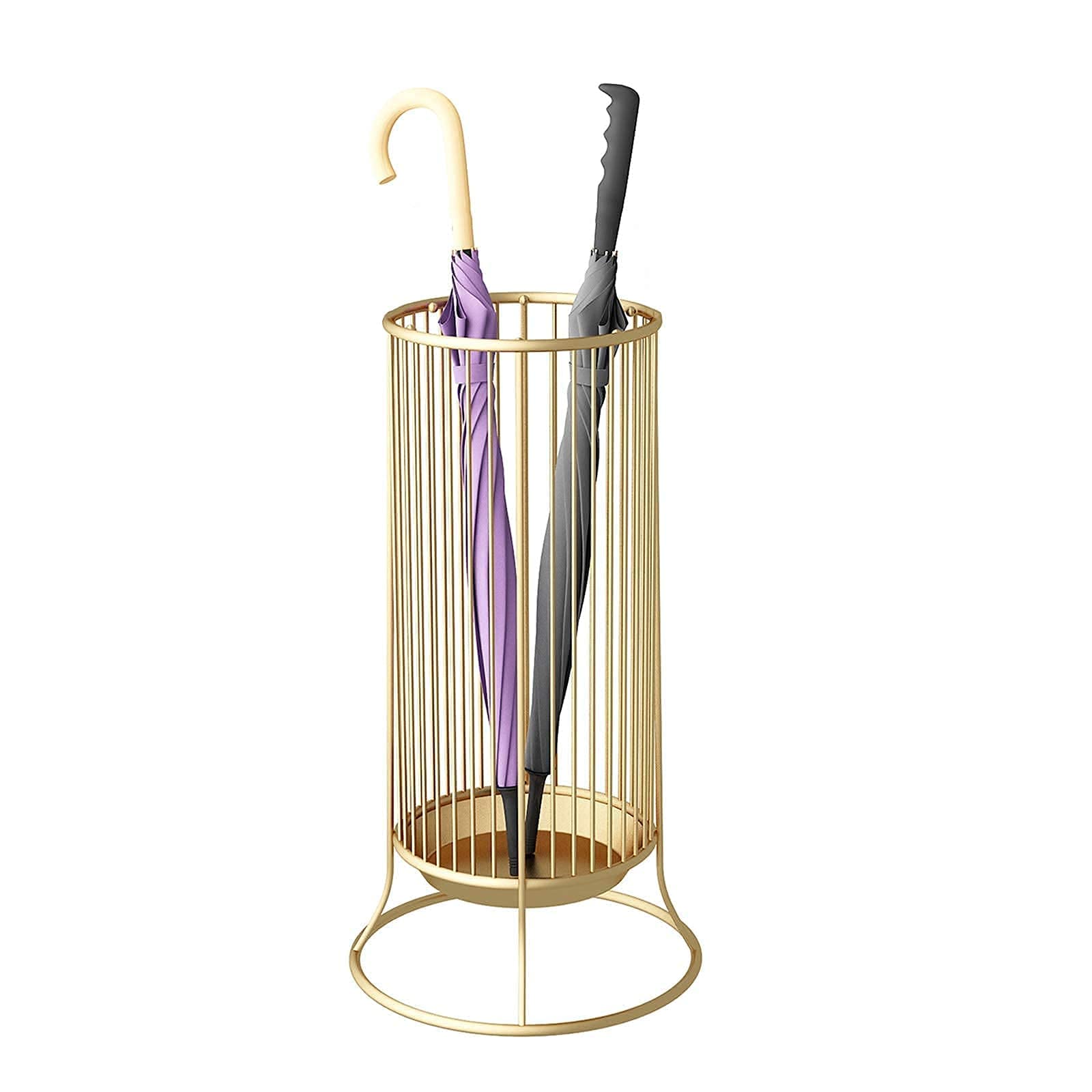 GHHVFEC Multifunctional Gold Hollow Umbrella Bucket with 6 Metal Hooks - Stylish Wrought Iron Design for Home & Office, Ideal for nizing and Decor Enhancements