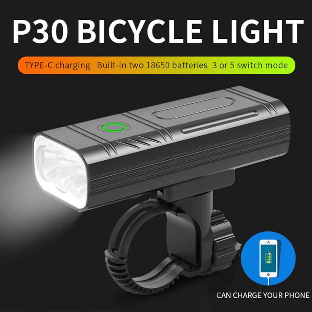 Kit d'éclairage vélo à 3 LED, Phare Avant, Lampe Torche étanche Rechargeable USB, Faisant également Office de Batterie Externe.