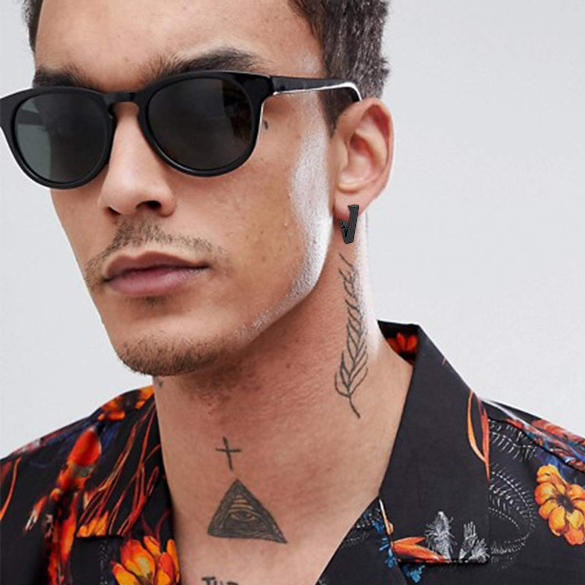 FOCALOOK Boucle d'Oreille Créole Homme Argent/Plaqué Or/Noir en Acier Inoxydable Petit Anneau Oreille Homme avec Boucle Bijou Cadeau avec Boîte