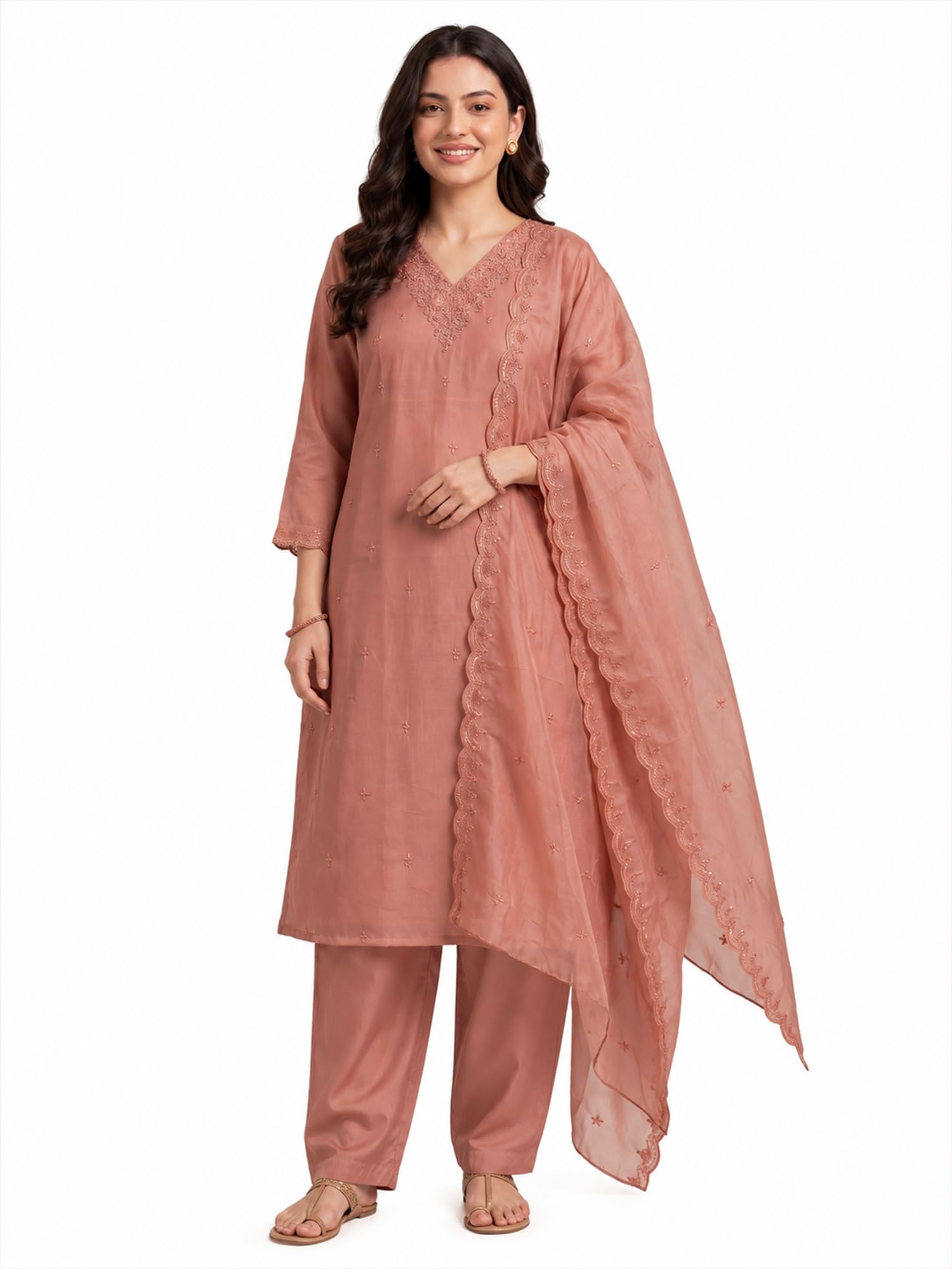 indo era Women's Silk Blend Ethnic Motifs Embroidered Sequinned Straight Kurta & Pant with Dupatta Set (IEBBAI434)-picture-14