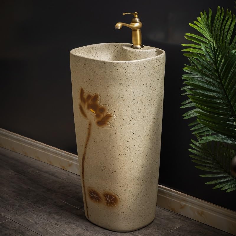Pedestal Sinks Ceramic Sink Wash Basin Balcony Vertical Floor-Standing Home Bathroom (A)