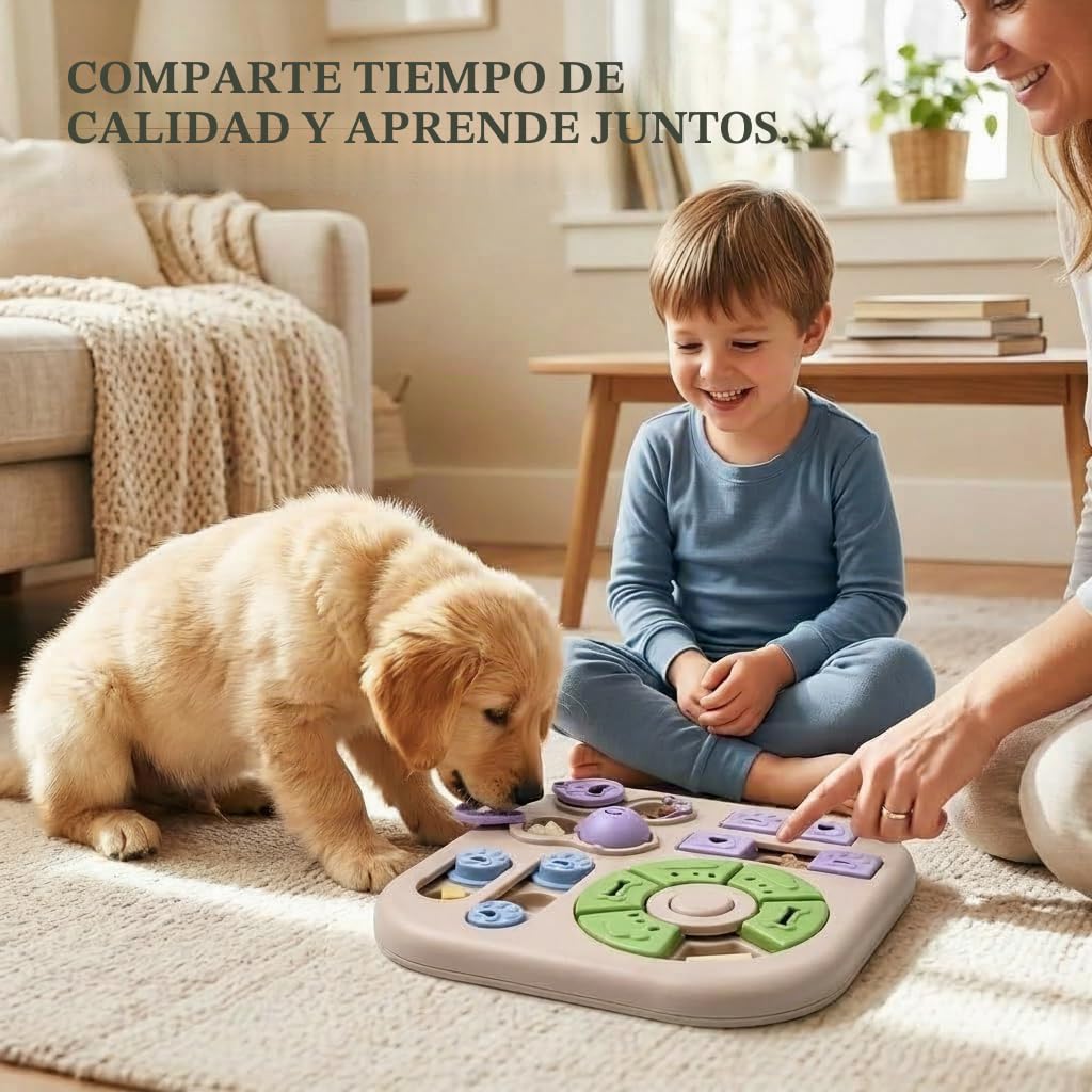 Juguete de Inteligencia y Comedero Antiatragantamiento para Perros, Dispensador Comida Perros Interactivo con Escondites para Golosinas, Juego Mental Antiestrés para Cachorro, Base Antideslizante