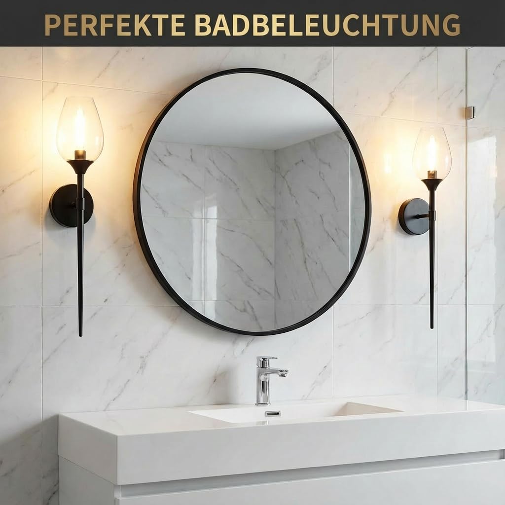 Modern LED Wandleuchte Innen, 2er Set Kreativ Weinglasform Glas Wandlampe Warmweiß, Wandlicht Wandbeleuchtung für Schlafzimmer Wohnzimmer Treppenhaus Badezimmer (Schwarz)