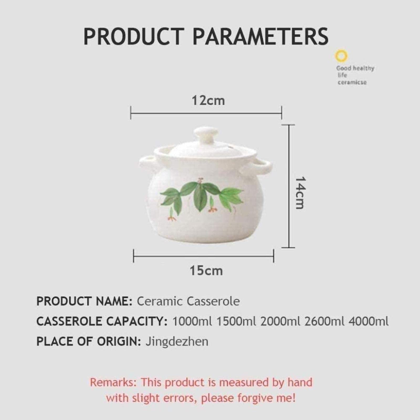 Cazuela de Barro/cazuela de Barro/sartén de Barro: cocción Resistente a Altas temperaturas, no Pierde Color, no envejece, Duradera y práctica, Capacidad de 1000 ml,White-Capacity 1000ml