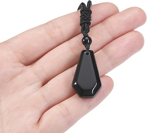 Miniatura 6 de Jovivi 2 collares de obsidiana negra de amatista para hombres y mujeres, piedras preciosas naturales curativas collares con colgante de cuerda