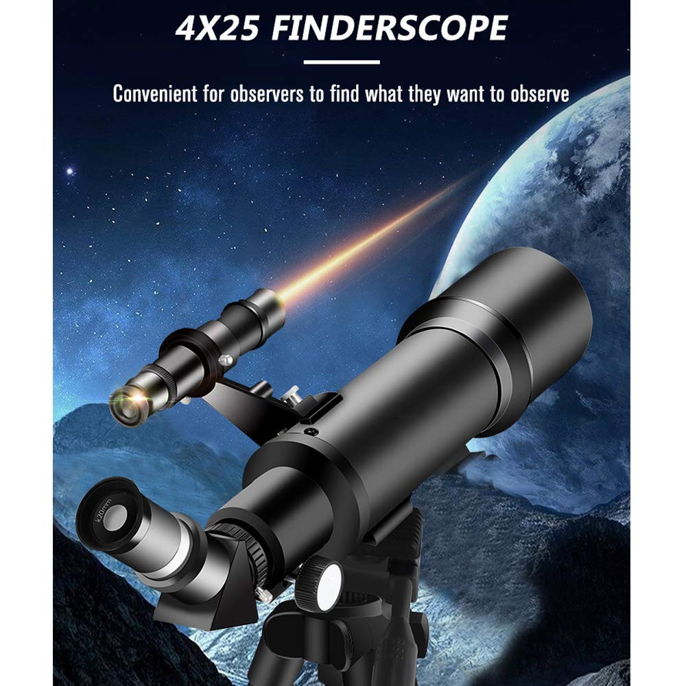 Teleskop dla dorosłych dzieci, apertura 70 mm, astronomiczny teleskop refraktorowy AZ 400 mm BAK4 Pryzmat FMC Teleskop soczewkowy do astronomii z mocowaniem do smartfona i statywem do obserwacji