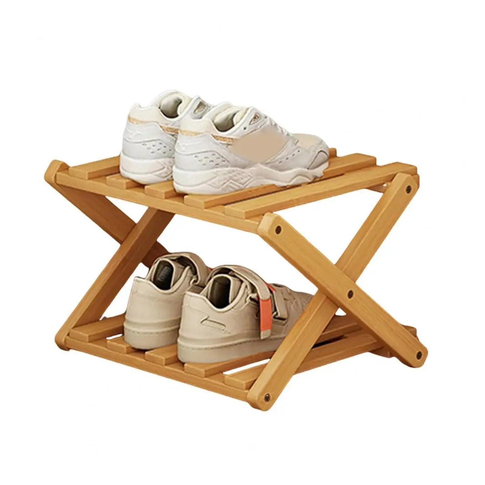 Faltbares Schuhregal aus Bambus, platzsparendes Schuhregal aus Holz, zweilagiges Aufbewahrungsregal für den Eingangsbereich, stilvoller und funktionaler Schuhschrank