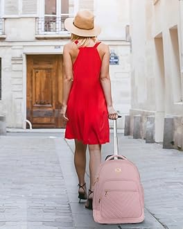 MATEIN Rolling Backpack for Women, 17 Inch Travel Laptop Backpacks with Wheels, Large Carry On Business Luggage Roller Backpack, Waterproof Trolley Suitcase Overnight College Work Computer Bag, Pink