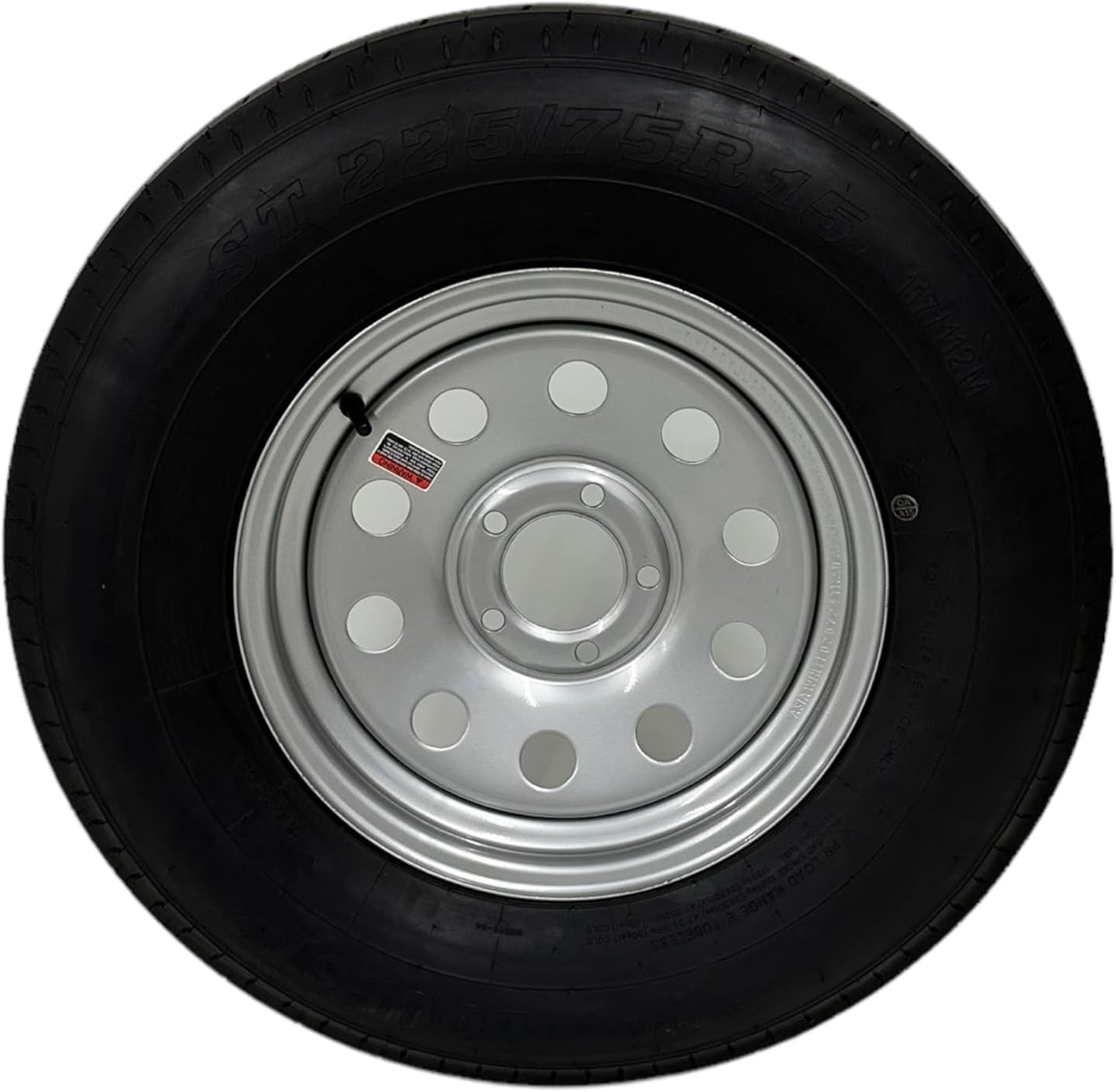 Trailquest ST225/75R15 Radial Trailer Tire on Rim, Load Range E 10 Ply, 5 Lug Silver Modular Wheel with 5x4.5" Bolt Pattern, Replaces 7.00-15 or 7.50-15 - Warranty Included