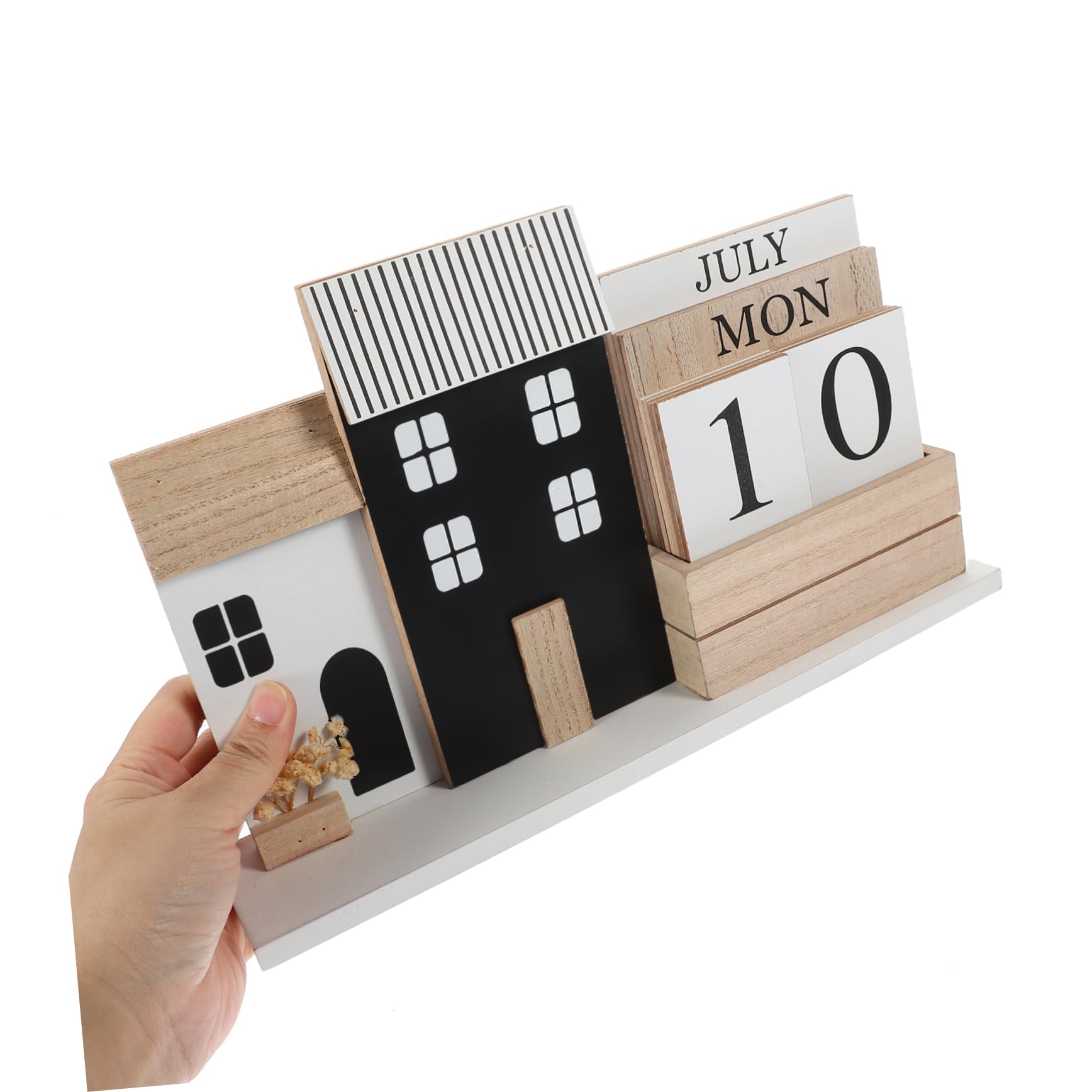 NUOBESTY Holztischkalender Ewiger Kalender mit Holzsockel für Schreibtisch Kalender für Schreibtisch Tischkalender aus Holz für Büro