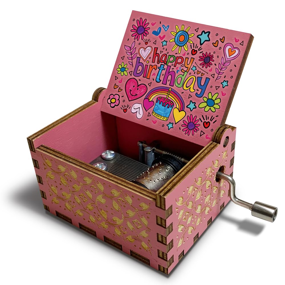 Surprise Funny Birthday Gifts,You Are My Sunshine Antique Wooden Music Boxes Decor,Tiny Vintage Classic Hand Crank Wood Colorful Box,Birthday Gift For Grandma Mom Daughter Friends Women Girls Pink