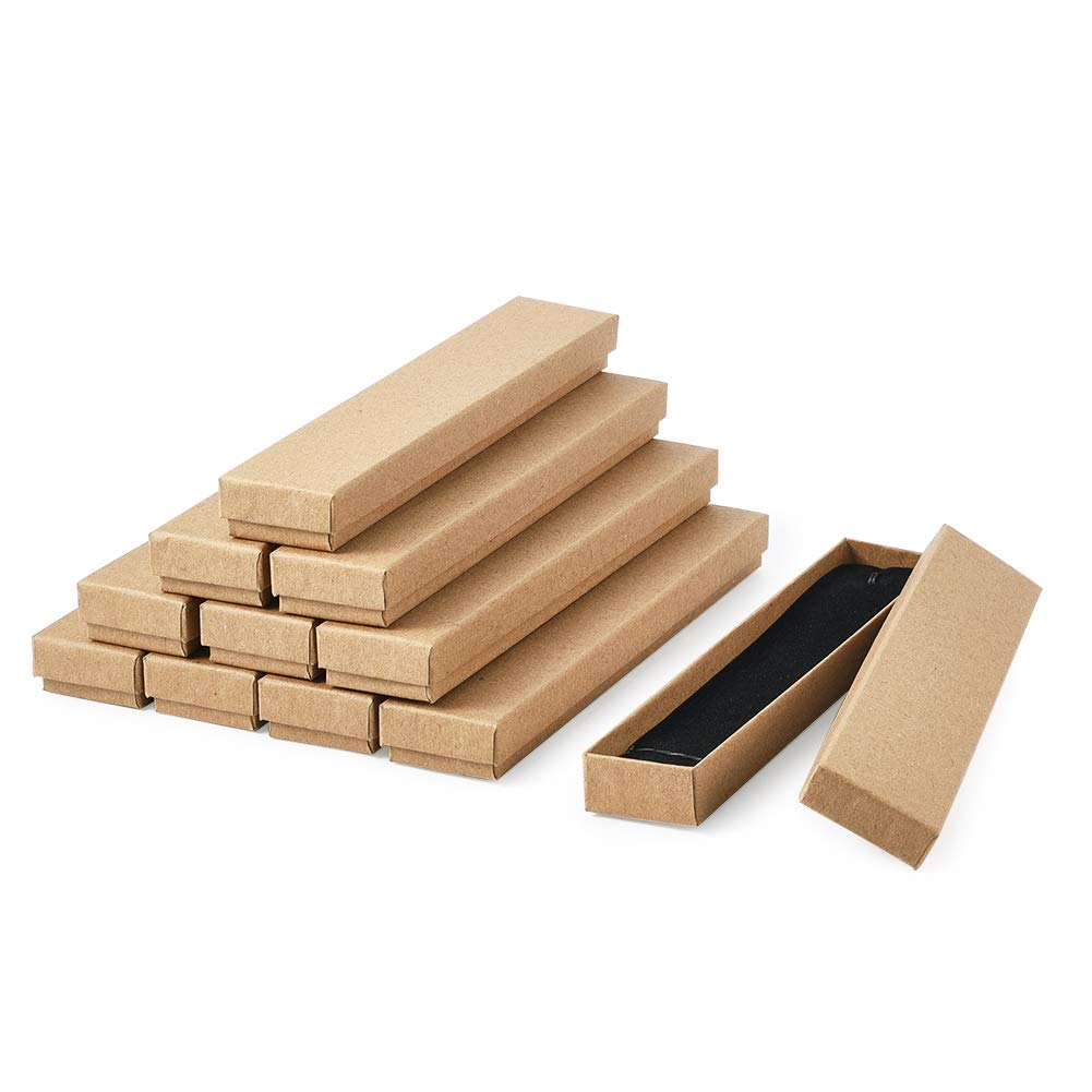 Craftdady Lot de 12 boîtes à bijoux rectangulaires en carton kraft marron avec couvercles pour colliers, montres, cadeaux