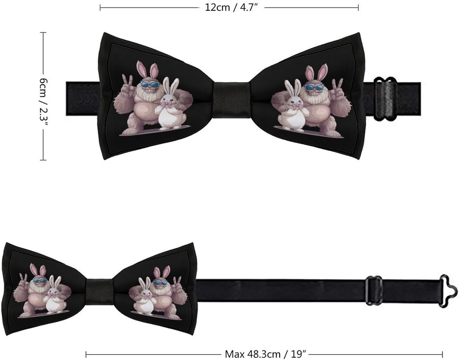 Bigfoot Bunny Easter Day Sasquatch Bow Ties for Men Fun Printed Pre Tied Adjustable Bowtie for Party Wedding