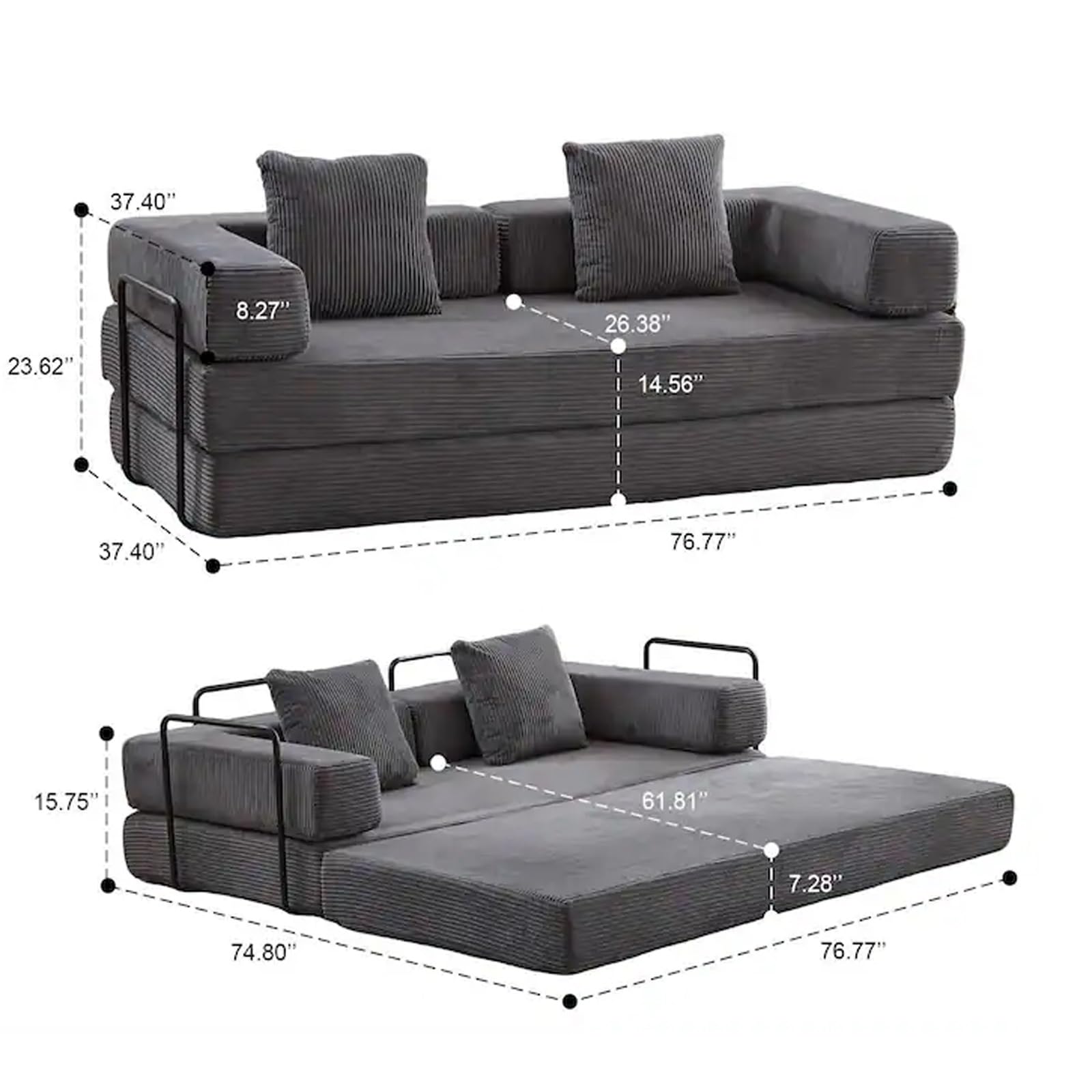 Schlafsofa Cabrio - Modulares Sofa für Wohnzimmer und Schlafzimmer - keine Montage erforderlich