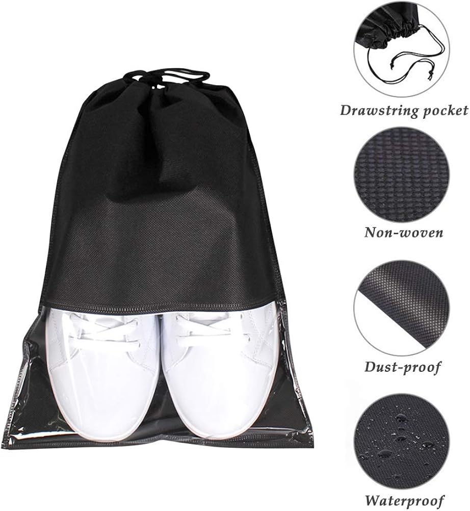 BUYGOO 24PCS Travel Shoe Bags Waterproof Non-Woven Storage With Rope for Men and Women Large Shoes Pouch Packing Organizers - 17.3" X 12.6" (Black) : Clothing, Shoes & Jewelry