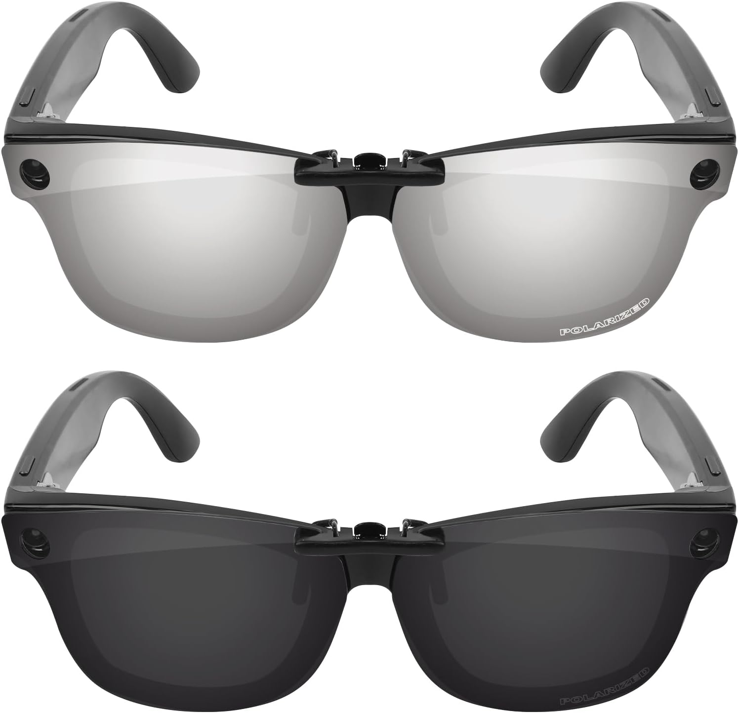 Unisex Polarized Clip-on Sunglasses Clips for Ray-Ban Meta Wayfarer RW4008 (Size M 53-22), Protect Your Eyes - Solid Black & Silver Titanium