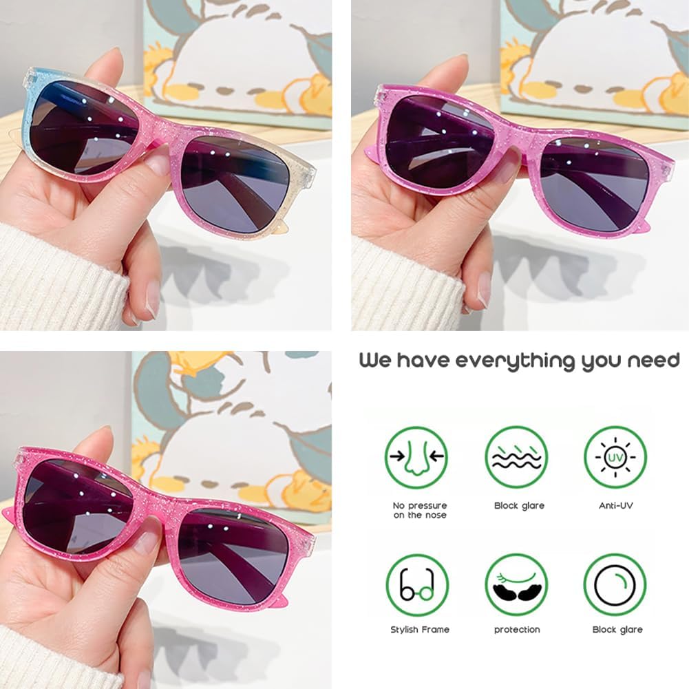 3 Pairs Kids Sunglasses UV 400 Protection Girls Princess Glitter Sun Glasse for Children Aged 2-8 Years