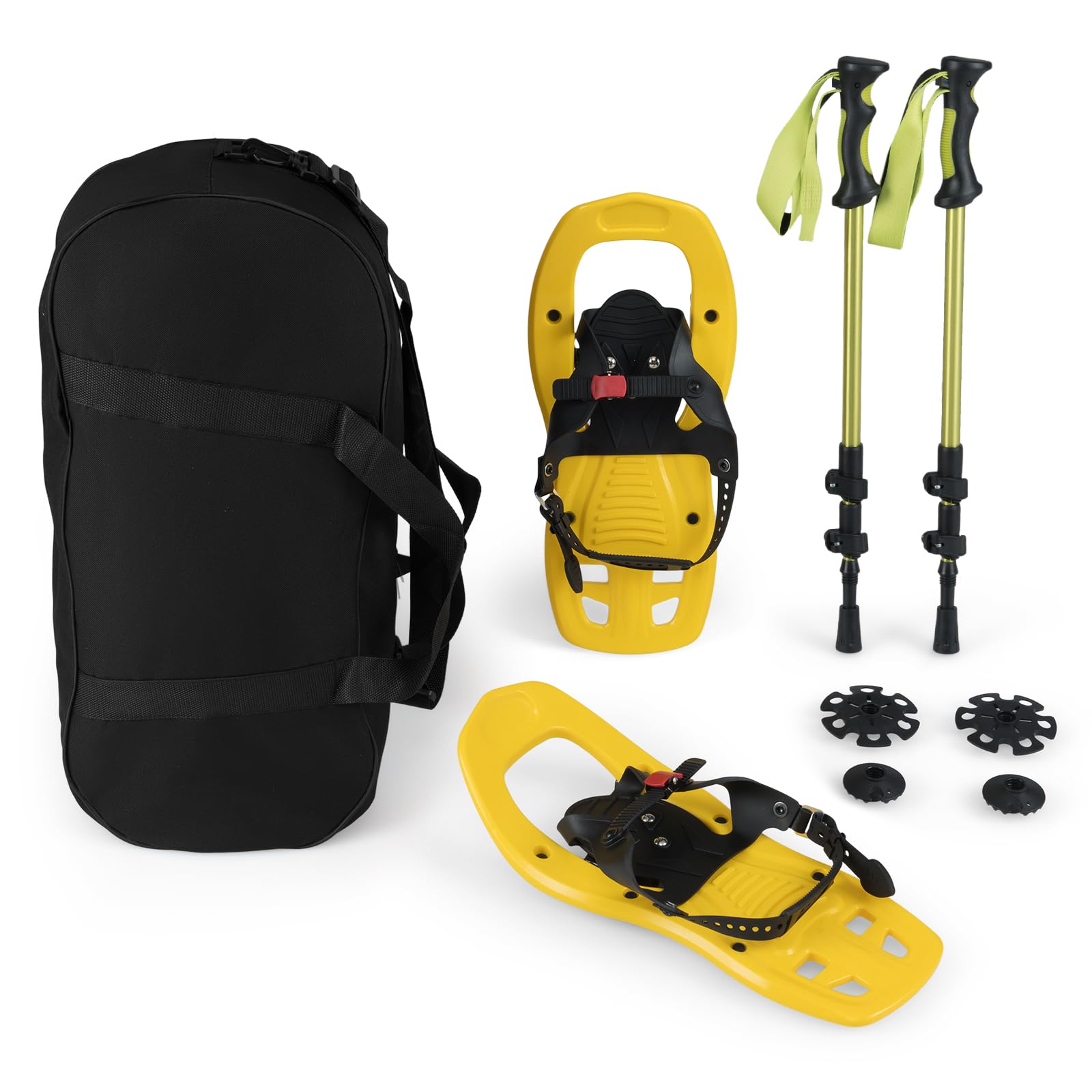 COSTWAY Set de Raquettes à Neige Légères & Bâtons de Trekking pour Adultes/Enfants Jeunes, Fixations à Cliquet Réglables Barre Pivotante Pointure 26-38/35-45, Charge 36-90 KG