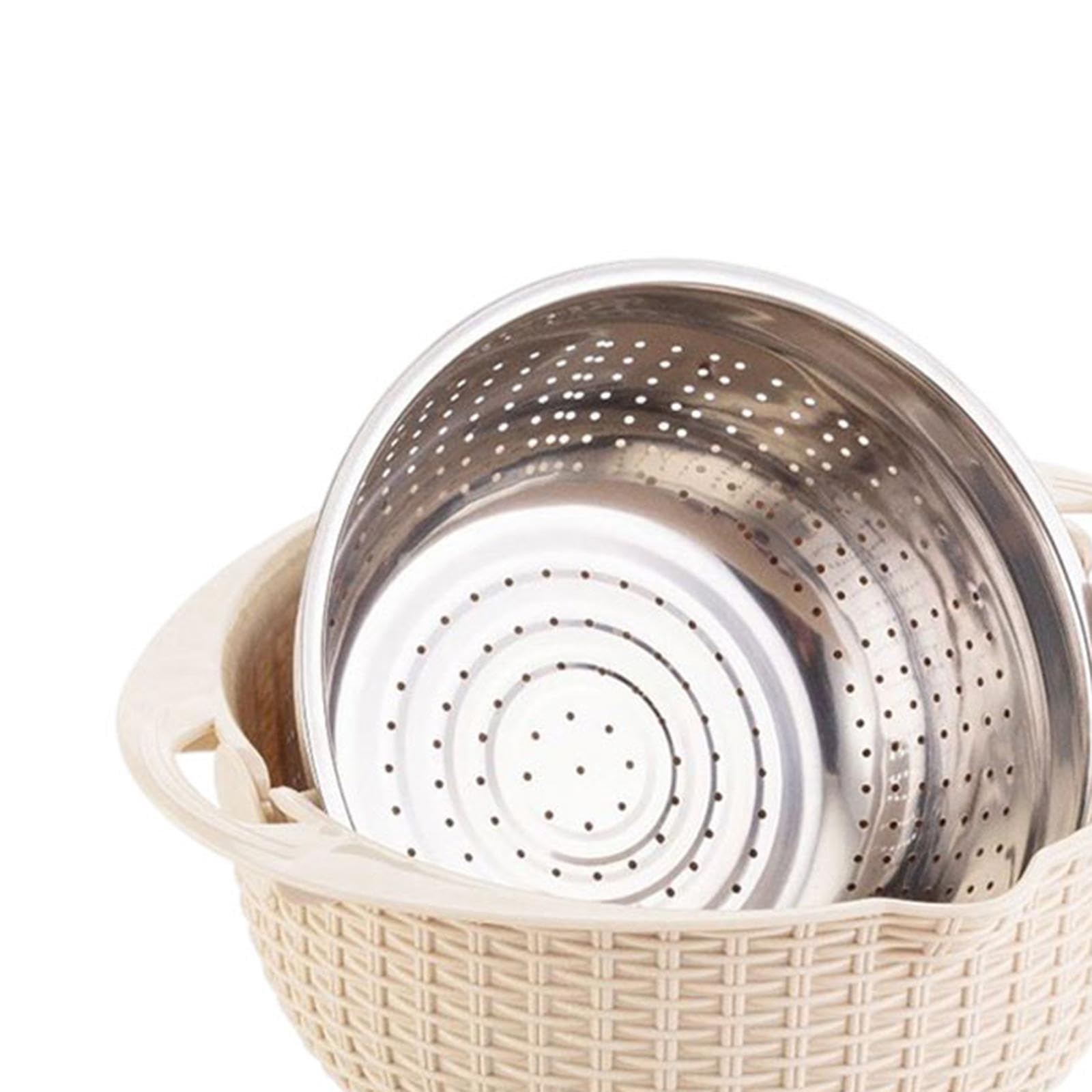 perfk Colador con Juego de Cuencos para Mezclar, Lavadora Multiusos con Rallador, Colador de Cocina, Juego de Cuencos para Frijoles, Cebada, Beige