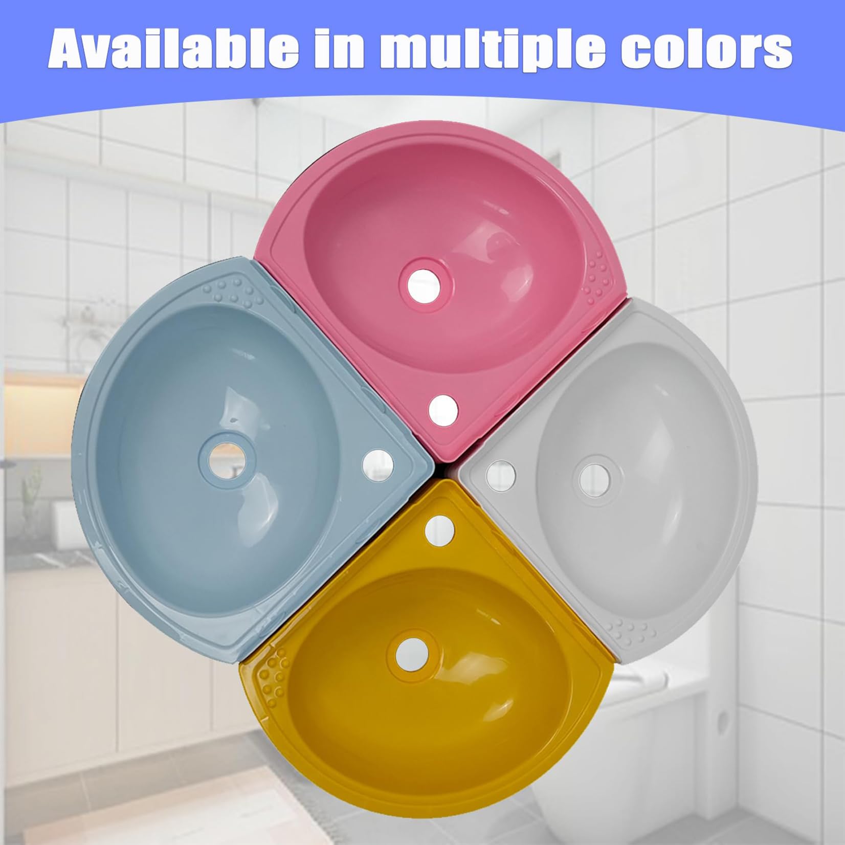 Lavandini Bagno Montaggio Parete Lavandini Angolari Triangolare Senza Foratura Mini Lavabo Plastica da Bagno Con Rubinetto E Accessori Di Scarico,lavello per bagno,Camper, Barca,Wc