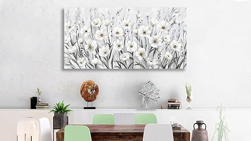 Miniatura 5 de arteWOODS Lienzo decorativo para pared, diseño de flores silvestres grises y blancas, decoración de pared, pintura botánica, obras de arte elegantes