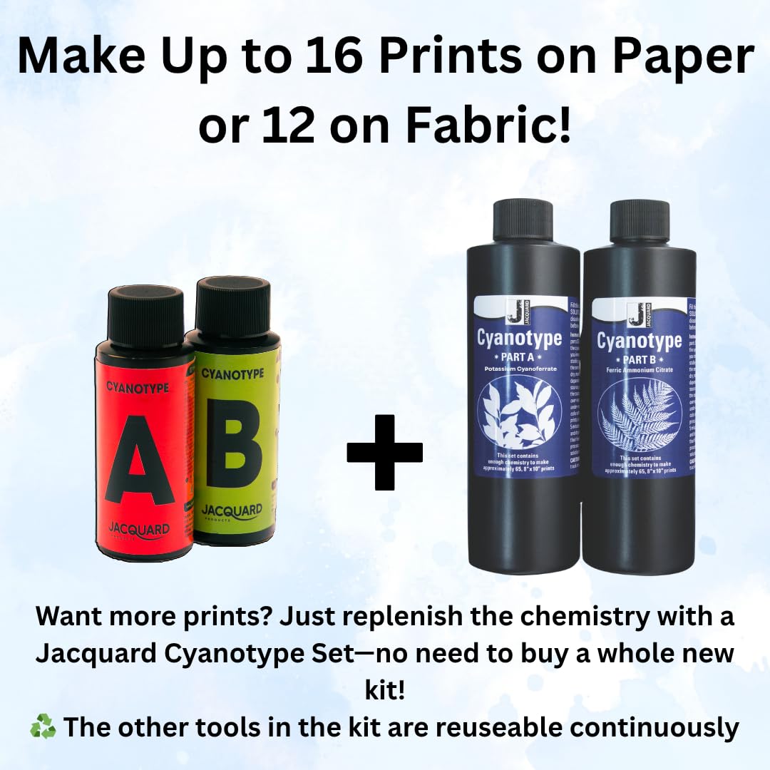 Jacquard Kit cianotipo per stampe solari, set completo con prodotti chimici premisurati, carta per belle arti, telaio in vetro e accessori per una facile stampa solare