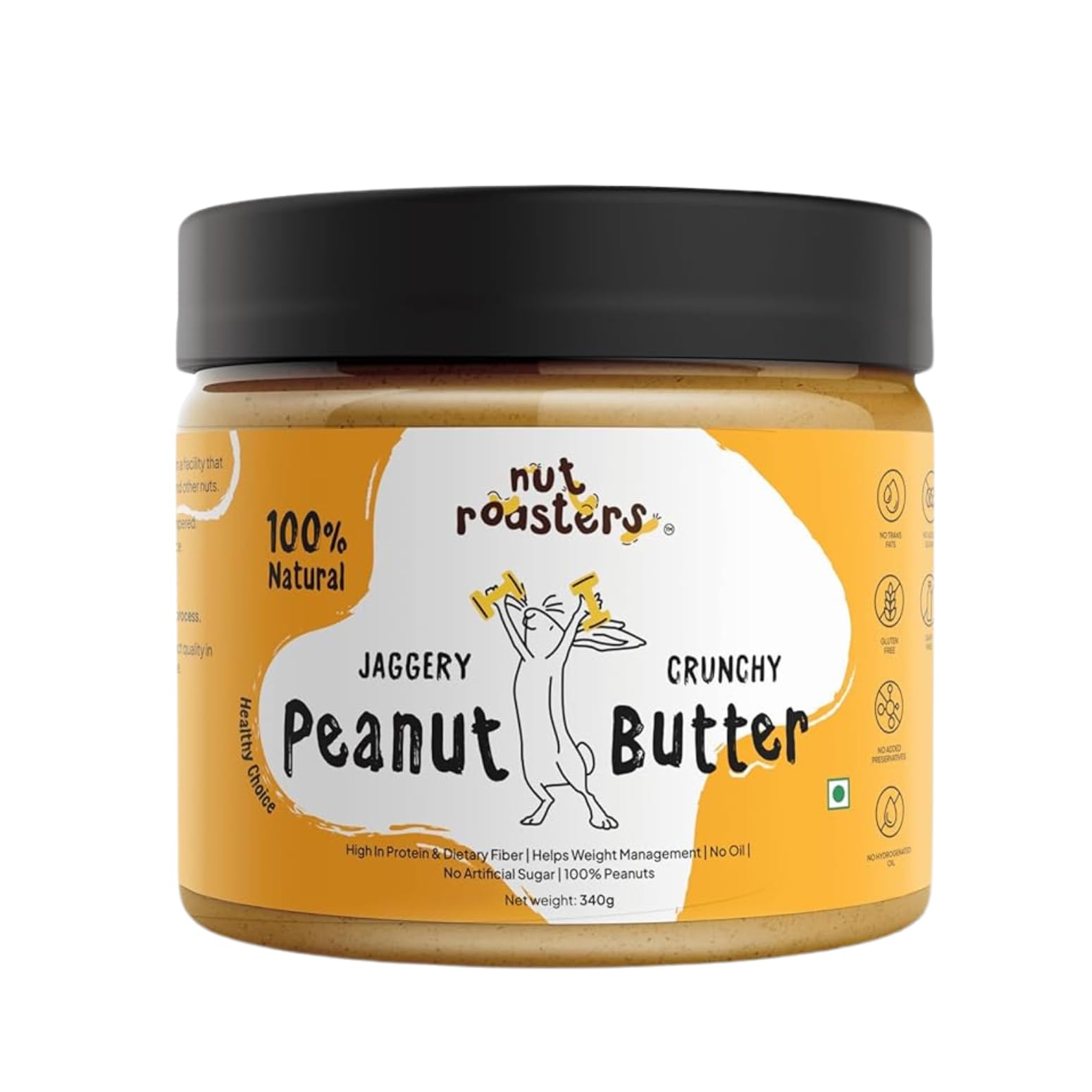 Nut Roasters Crunchy Peanut Butter 340g | Tasty & Healthy Nut Butter Spread for Breakfast | Cholesterol Free | No Refined Sugar & Salt | Glutan Free | 100% Pure Roasted Peanuts Jaggery | Pack of 1