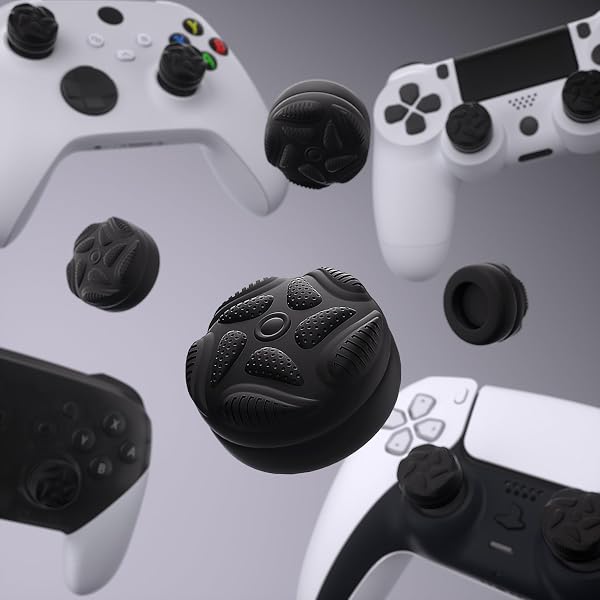 PlayVital ps5やps4コントローラー対応クッションバージョンジョイスティックキャップ、Xbox Series X/S対応サムスティックグリップカバー、Xbox OneやElite Series 2コントローラー対応親指グリップ、Switch Proコン対応ジョイスティックキャップ-Raindrop Texture Design【黒】 - 5