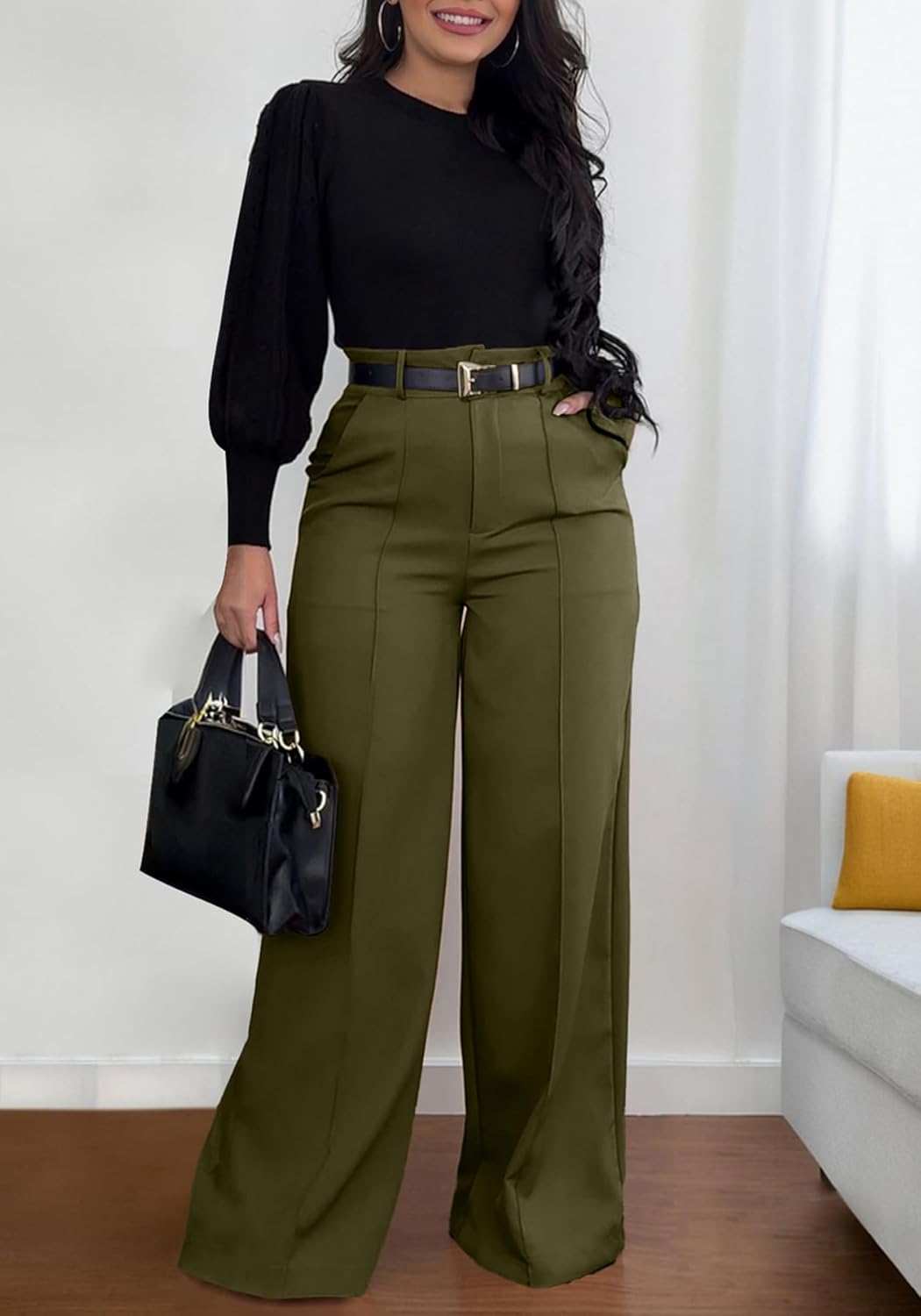 SHINFY Women Wide Leg Dress Pants High Waisted Slacks Pleated Business Casual Office Palazzo Work Pants Trousers - Image 5
