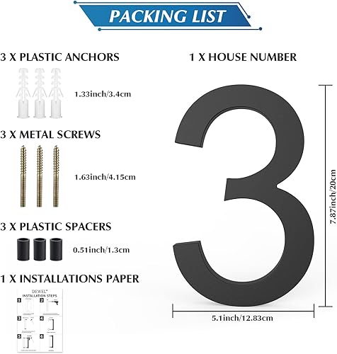 Miniatura 142 de DEWEL Números flotantes de casa grandes de 8 pulgadas para exteriores, decoración de números de dirección de casa modernos negros para señalización