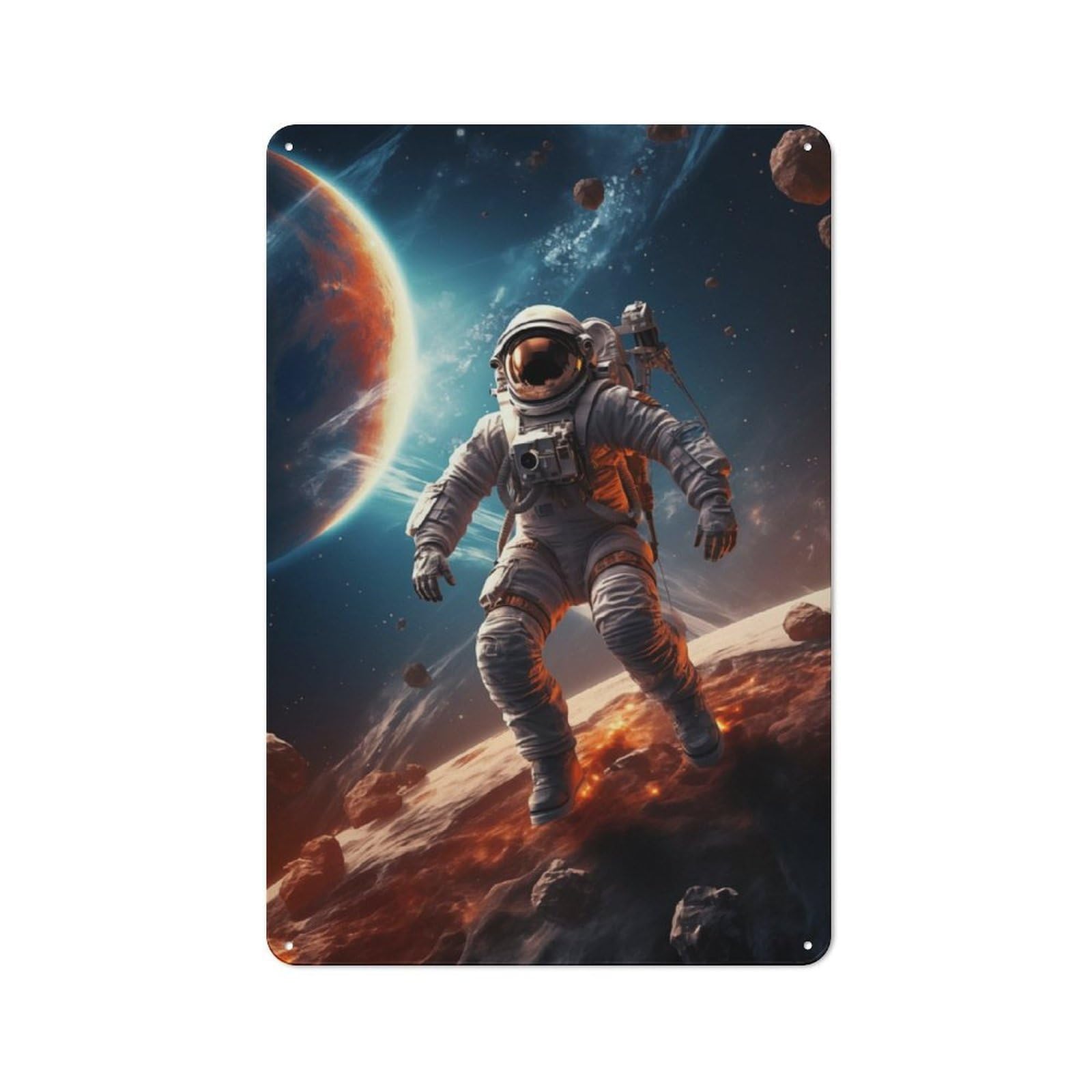 Junmoney Astronaut Galaxy Metal Wall Sign 30X20cm Featuring For Garage Or Workshop, For Home Office, Studio And Craft Room Walls