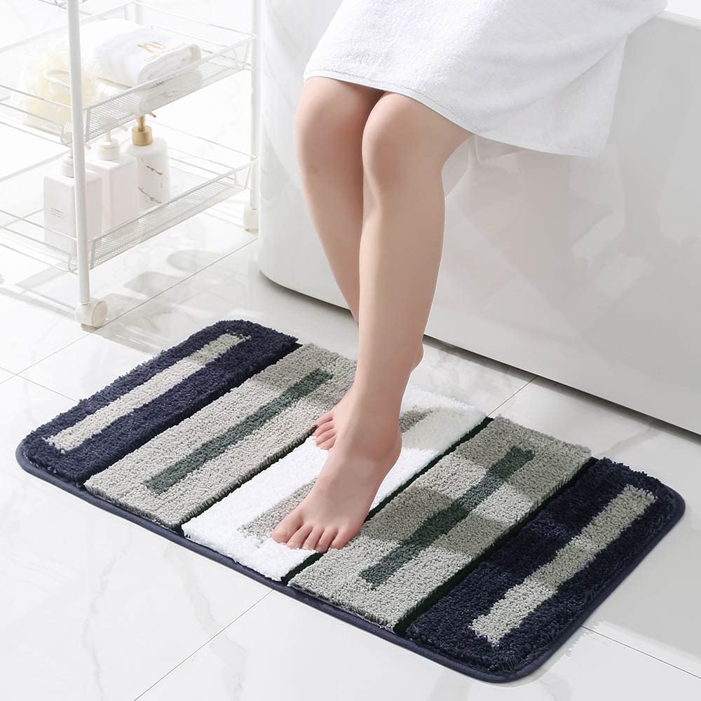 MRL Bathroom Rug Mat, Ultra Soft and Water Absorbent Bath Rug, Machine Wash, Luxury Microfiber Shaggy Bath Carpet, Non-Slip Bath Mats for Bathroom Floor, Tub and Shower (24"x36", Ladder Stripes)