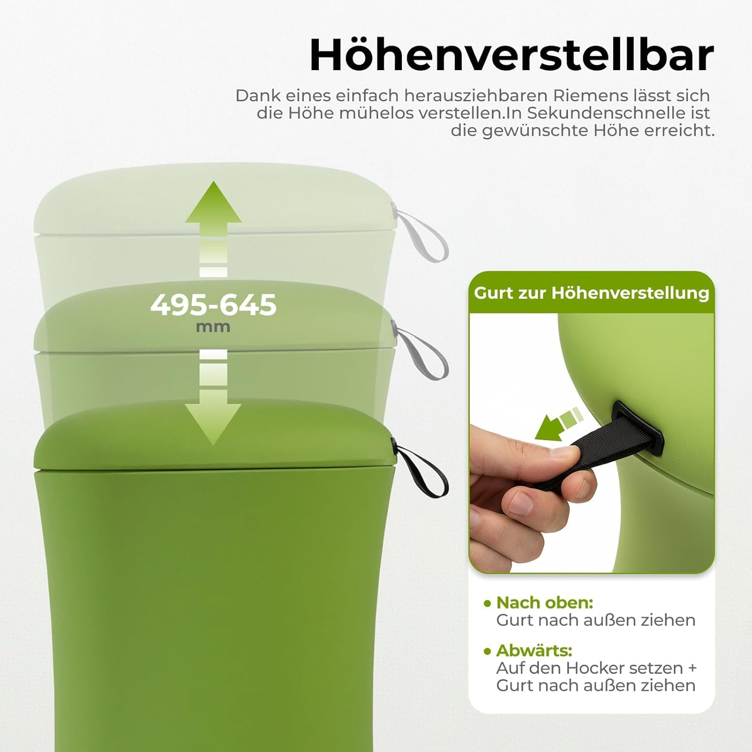 HOKO Ergonomischer Balance Hocker höhenverstellbar – 360° drehbarer Aktiv Sitzhocker mit Neigungsfunktion, Rutschfester Unterseite & 136 kg Tragfähigkeit für Büro, Homeoffice & Schule