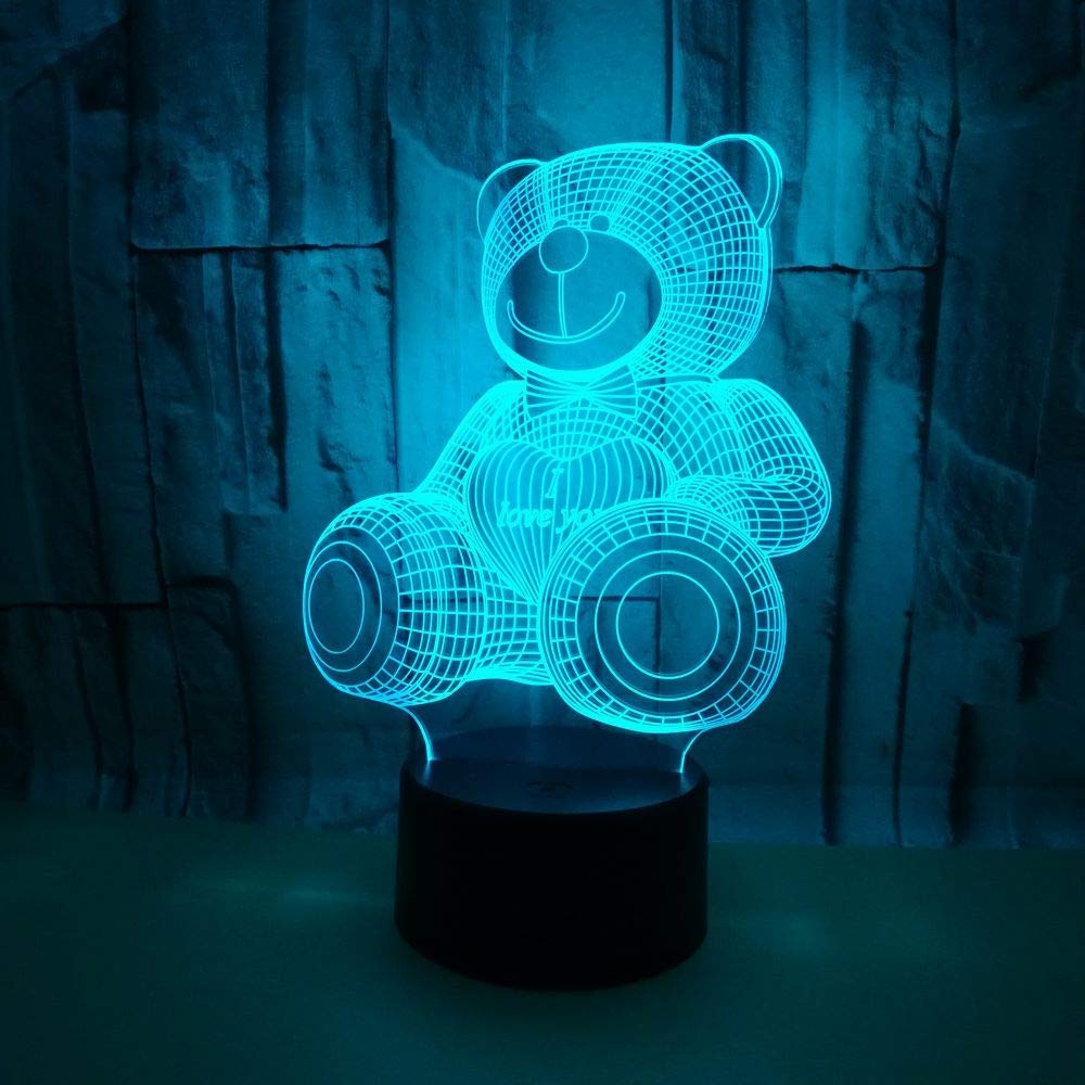 Creativo 3D Bear Oso Luz Nocturna Ilusión Optica Lámpara 7 Colores