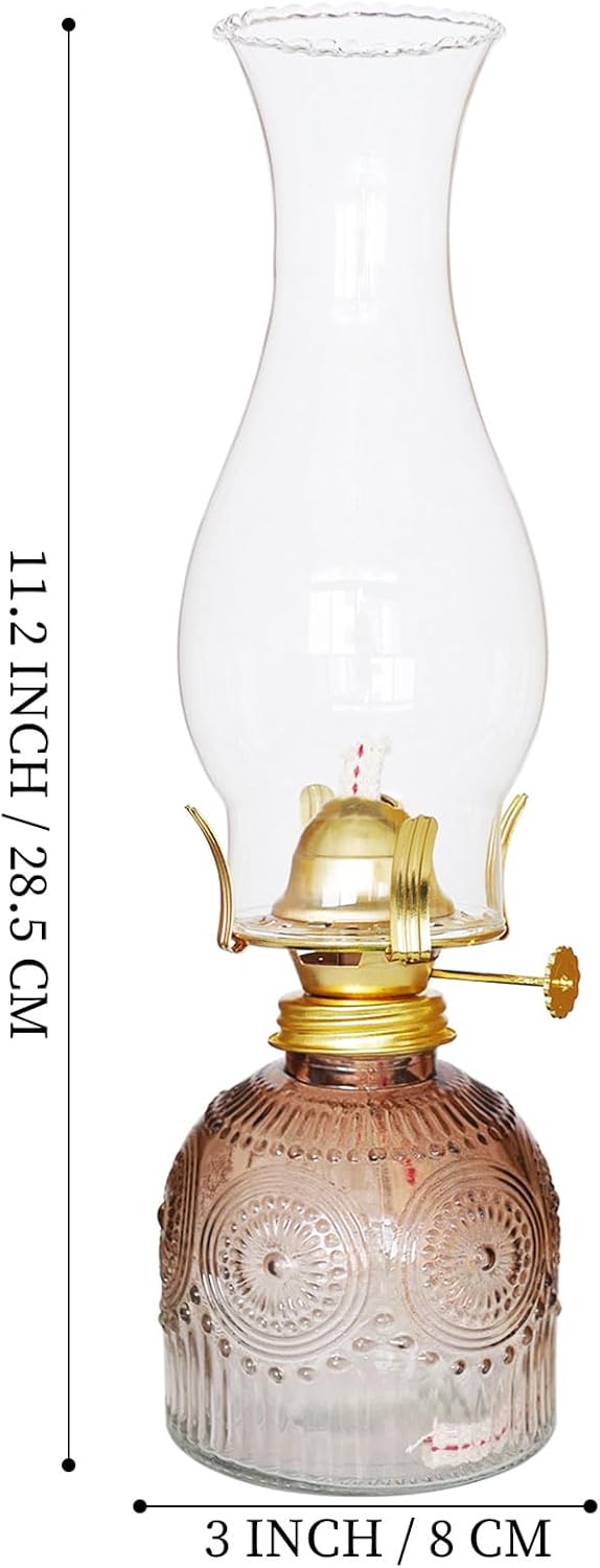 2 Pieces Oil Lamps for Indoor Use Gradient Brown Vintage Glass Clear Kerosene Lamp Indoor Decorative Hurricane Lamp Oil Lantern for Home Tabletop Emergency Lighting TYH