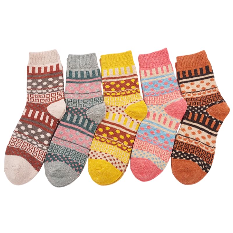 Image of 5 Pack Women's Wool Socks Warm Winter Socks Funny Crew Socks Thick Knit Soft Cabin Cozy Crew Boot Socks For Women Gifts