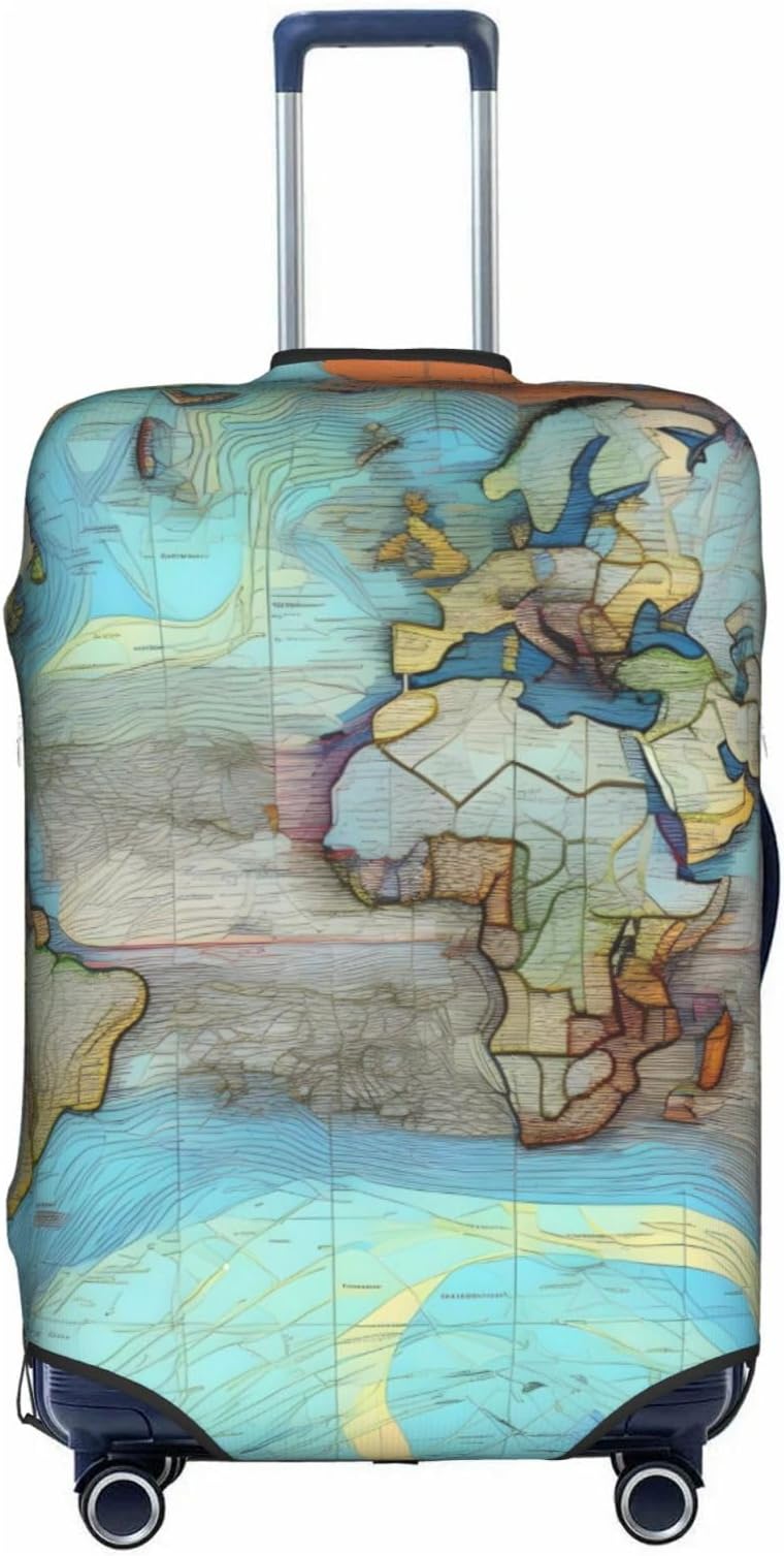Luggage Cover,Suitcase Spandex Protective Cover,Washable Travel Gear Covercartoon World Map X-Large