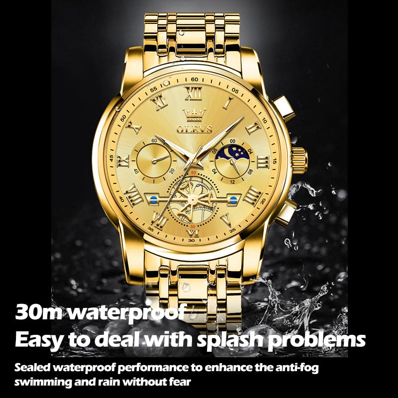 Image of OLEVS Mens Watches Waterproof Stainless Steel Adjustable Bracelet Watch Quartz Analog Watch for Men Fashion Business Classic Mens's Wrist watch's Casual Watches Gold /Blue /Black /White /Face /Dial