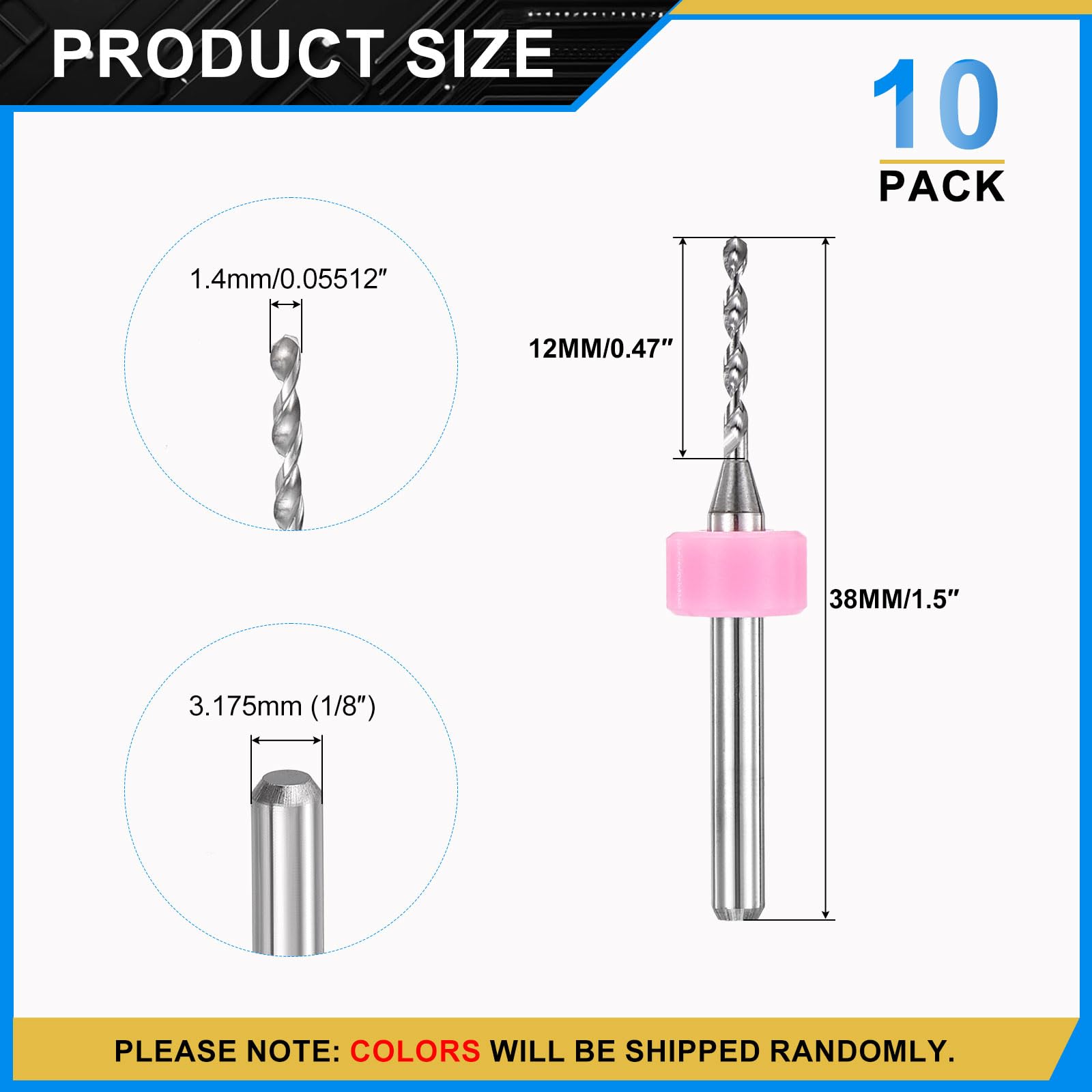 PATIKIL 10 Pack 1.4mm Micro Drill Bits 1/8" Shank Carbide Tungsten Steel 135° Mini Small Bits Print Circuit Board Drilling Tool for CNC Engraving Precision Machinery - Image 2