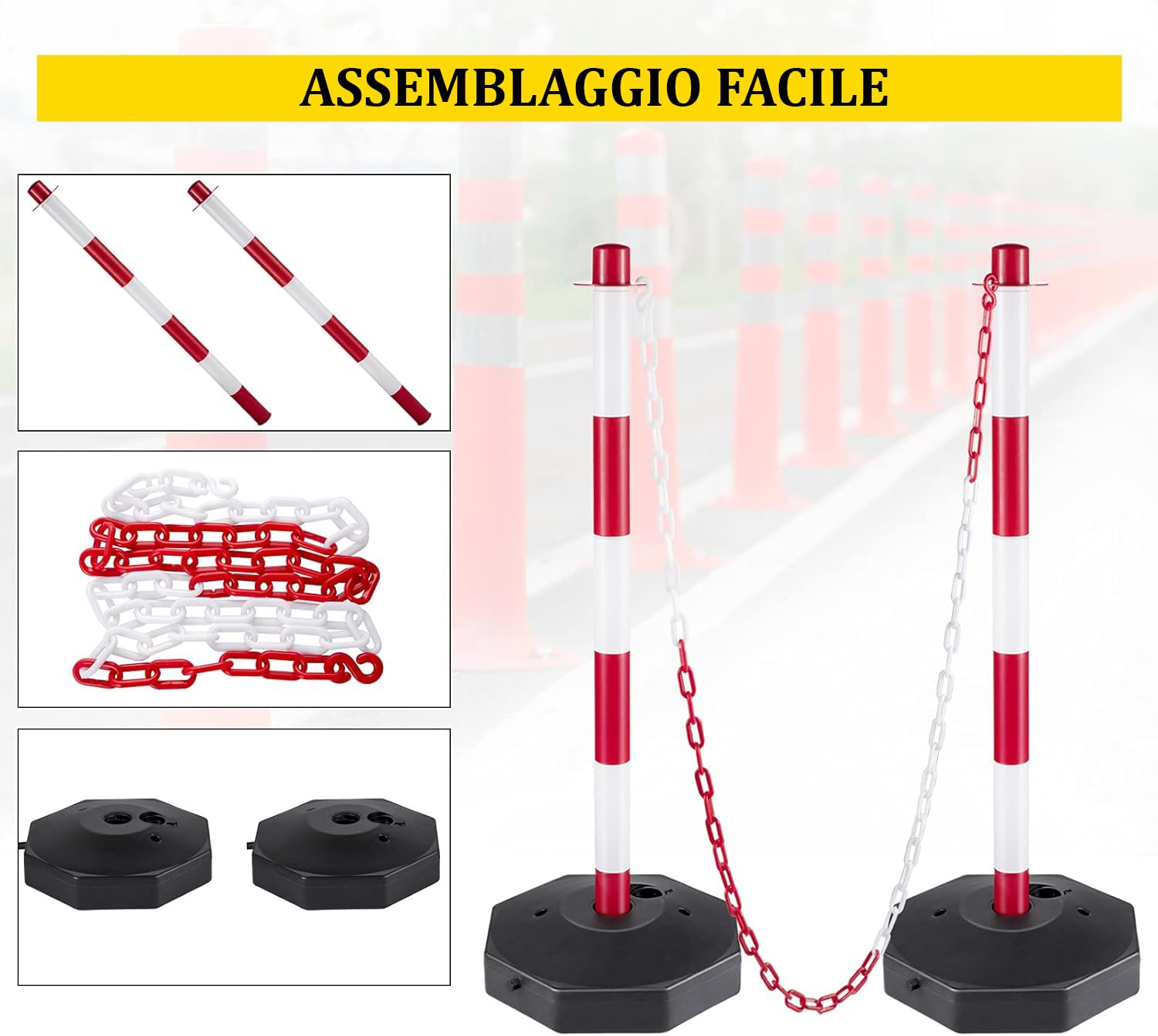DMS- SET 10 PALETTI SEGNALETICI/PARCHEGGIO + CATENA DA 15 MT + 18 GANCI AD ESSE