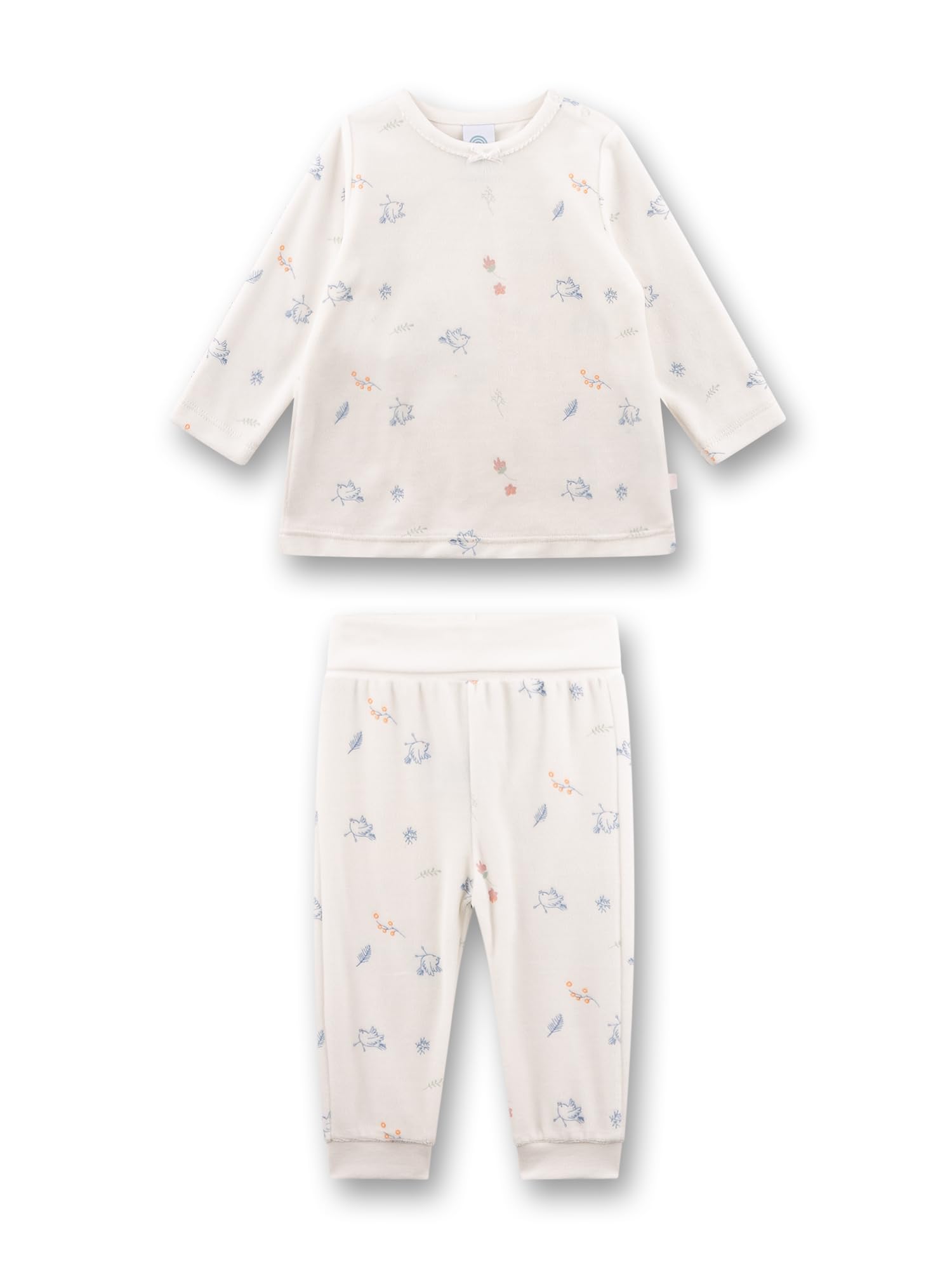 Sanetta Mädchen-Schlafanzug Off-White Birds aus Nicki | Nachhaltiger und bequemer Schlafanzug aus Nicki für Mädchen.