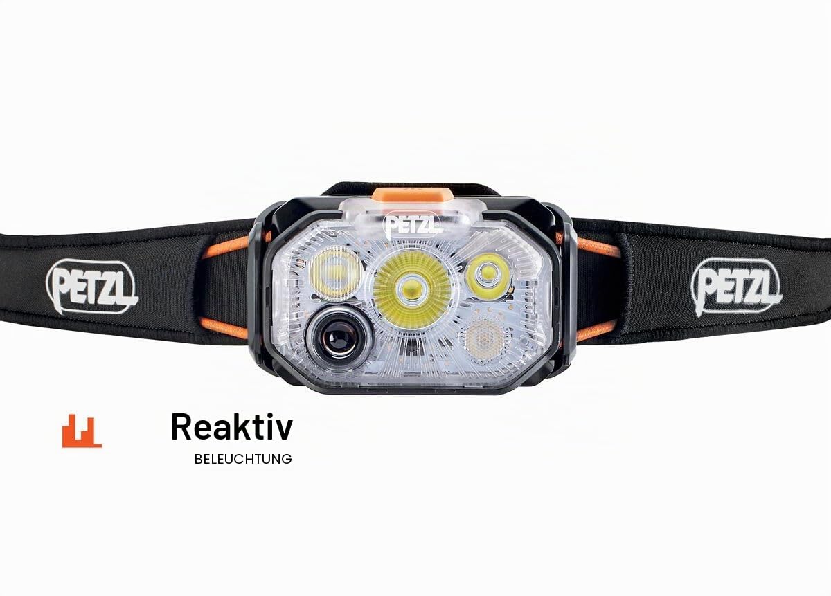 PETZL SWIFT RL Stirnlampe Schwarz 1200 Lumen aufladbar, REACTIVE LIGHTING, leichte Kopflampe mit Akku, Outdoor Lampe für Trailrunning Bergsteigen