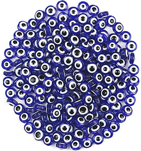(JND) Jewels Danish Handmade-Hand Crafted Bllue Colour Round Flat 8x5mm Evil Eye Beads-Dark Blue Evil Eye Beads Nazar Evil Eye Beads for Bracelet-Necklace-Size 8x5mm Pack of 25 pcs.