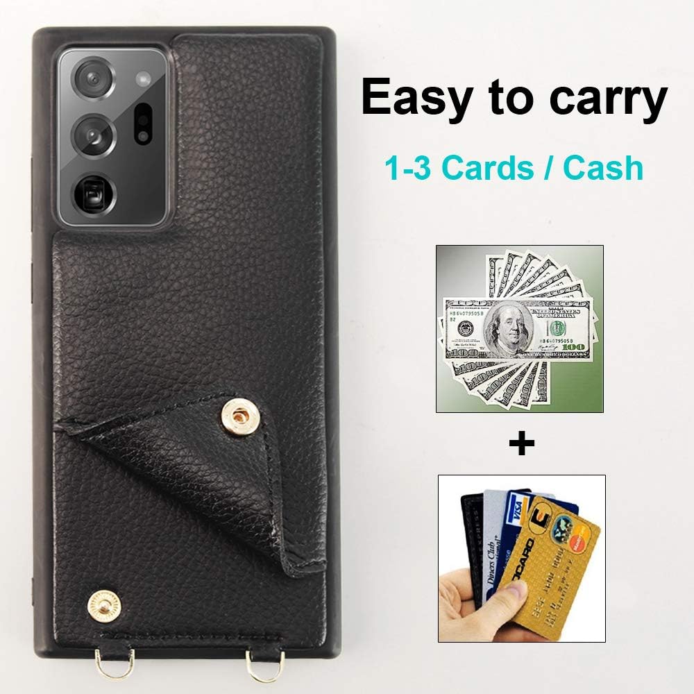Wallet Case for Samsung Galaxy Note 20 Ultra, JLFCH Galaxy Note 20 Ultra Crossbody Case with Card Slot Strap Lanyard Purse Credit Card Holder Protective for Note20 Ultra 5G 6.9 inch - Black